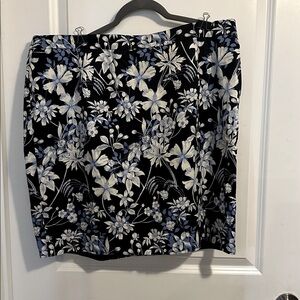 Talbots Black and Blue Floral Pencil Skirt